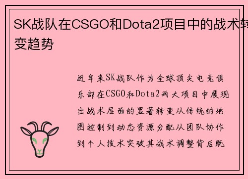 SK战队在CSGO和Dota2项目中的战术转变趋势